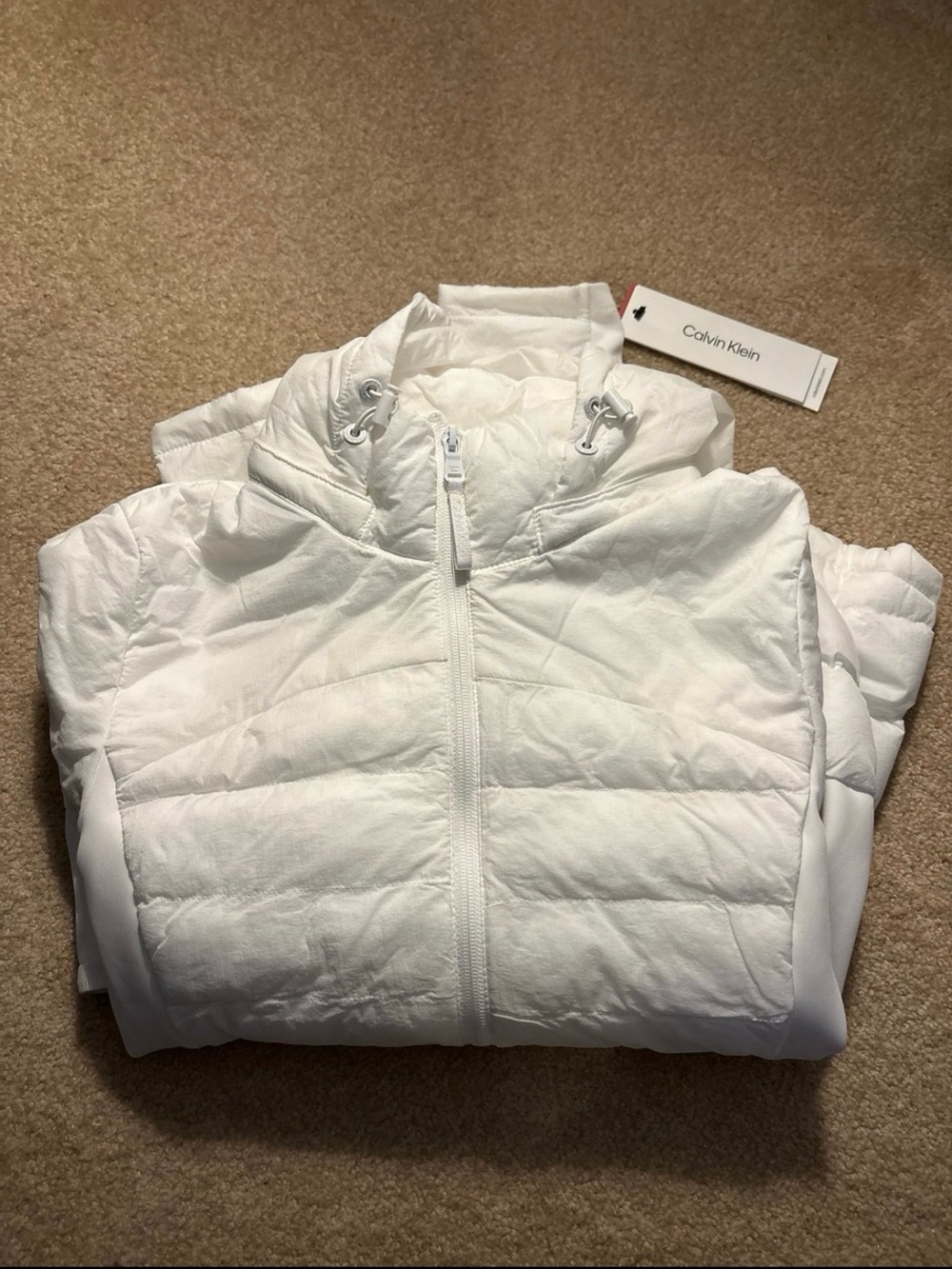 Calvin Klein NWT White Hooded Puffer Jacket Zip Up Size [Large]